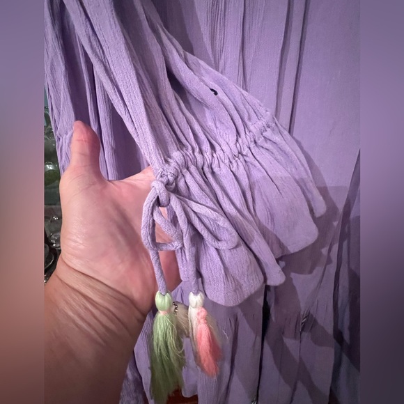 Monsoon Mini Kaftan Embroidered Size XL Lilac Dress - Picture 3 of 9